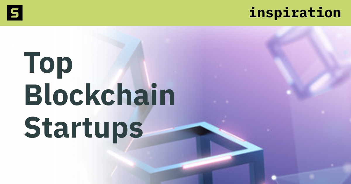 Top Blockchain Startups graphic with glowing three-dimensional cubes.